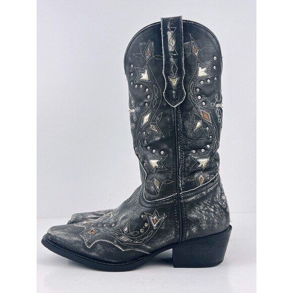 Laredo Womens Grey Black Silver Cross Inlay Details 52030 Western Boots Size 7.5 - Picture 9 of 15